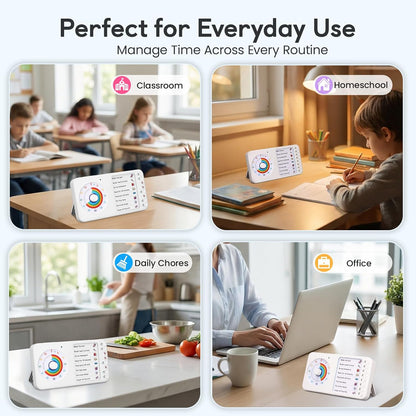 2-in-1 Visual Timer with Task Board for ADHD & Autism, Dry Erase Chore Chart and Visual Schedule for Kids & Adults, Rainbow Countdown Timer for Classroom, Home, Homeschool (White)