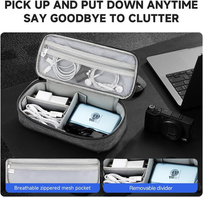 Teskyer Tech Organizer Pouch – Portable Waterproof Electronics Bag with Compartments for Cables, Chargers, Earbuds & Phone (Black)