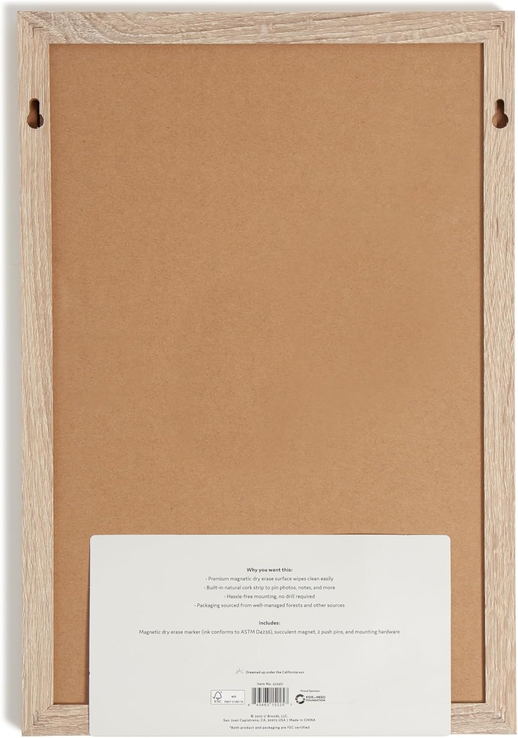 U Brands Framed Magnetic Weekly Dry Erase Calendar Combo Board, 16"x11", Wood Style Frame, Includes Magnetic Dry Erase Marker with Eraser Top, Succulent Magnet, and 2 Push Pins