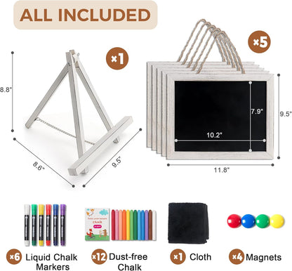 SELEAD 100% Real Wood Frame Magnetic Chalkboard with Stand - 10x12 Inch Small Tabletop/Hanging Chalk Board Words Sign Board, Message Menu Board for Cafe, Business, Wedding - Vintage White