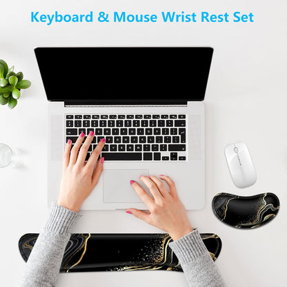 Dapesuom Enlarge Keyboard Wrist Rest, Memory Foam Wrist Cushion for Desk Mat Support, Cute Pain Relief Keyboard Mouse Pad Rests Set with Non-Slip Base for Gaming Laptop Office Computer, Elegant Flower