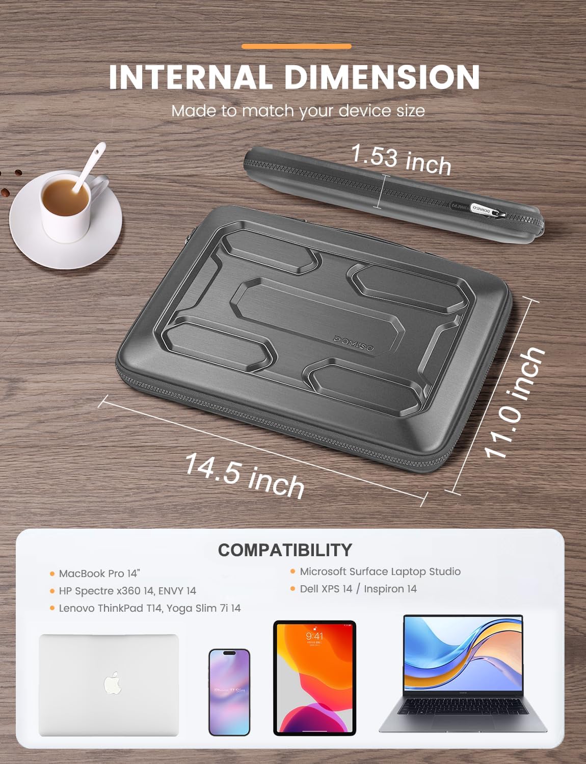 DOMISO 15.6 inch Laptop Sleeve with Handle Shockproof Computer Bag Waterproof EVA Protective Carrying Case for 15.6" Lenovo Yoga 720 IdeaPad 310 320 ThinkPad T570/Dell Inspiron 15/HP Envy 15, Black