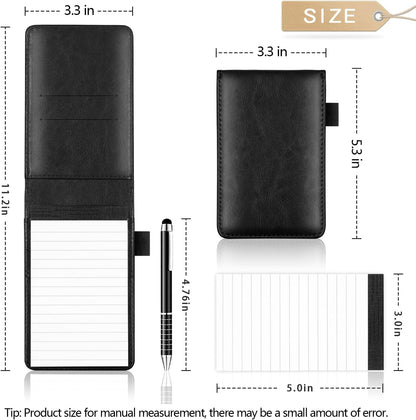 7 Pieces Small Notepads Holder Set, Pocket Notebook with pen, Included 5 Pieces Refills 3 x 5 Inch, 30 Lined Paper Per Note Pad (Black)