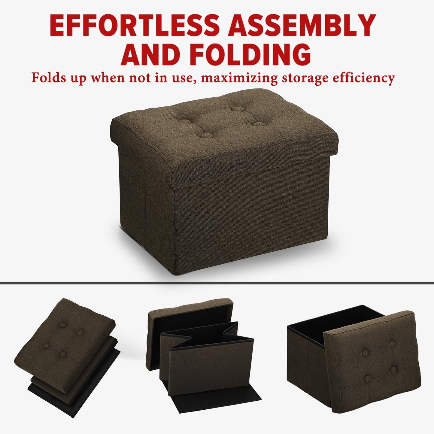 LINMAGCO Ottoman Storage Ottoman with Storage Small Foot Rest Stool Under Desk Stool Short Folding Footrest Linen Cloth Dark Gray 16X12X12IN
