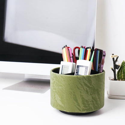 Round Leather Art Supply Organizer,Remote Control Holder,360 Degree Rotating,Multi-Functional Pencil Holder,4 Compartments Desktop Stationary Organizer(1-Fractal Flower) | Round - Colors C