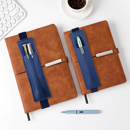 Tokusatsu 2 Pack Adjustable Elastic Pen Holder for Notebook, PU Leather Pencil Pouch with Stretchable Band, Fits Journals, Binders, Planners, Books, Portable Pen Sleeve Pouch, Off-White