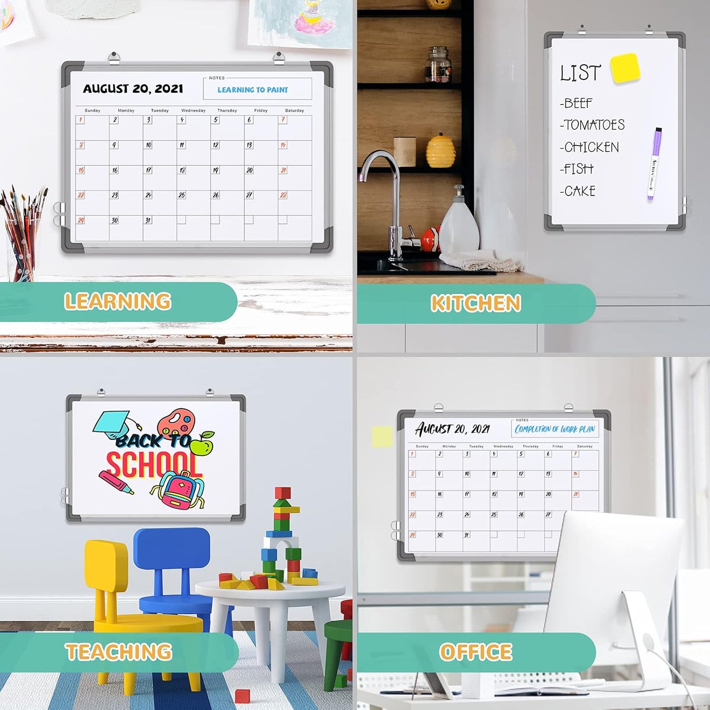 Small Weekly Calendar Dry Erase Whiteboard for Wall, 16" x 12" Magnetic Dry Erase Board, Hanging Double-Sided White Board, Portable Board for List, Kitchen, Planning, Memo, Home, Office