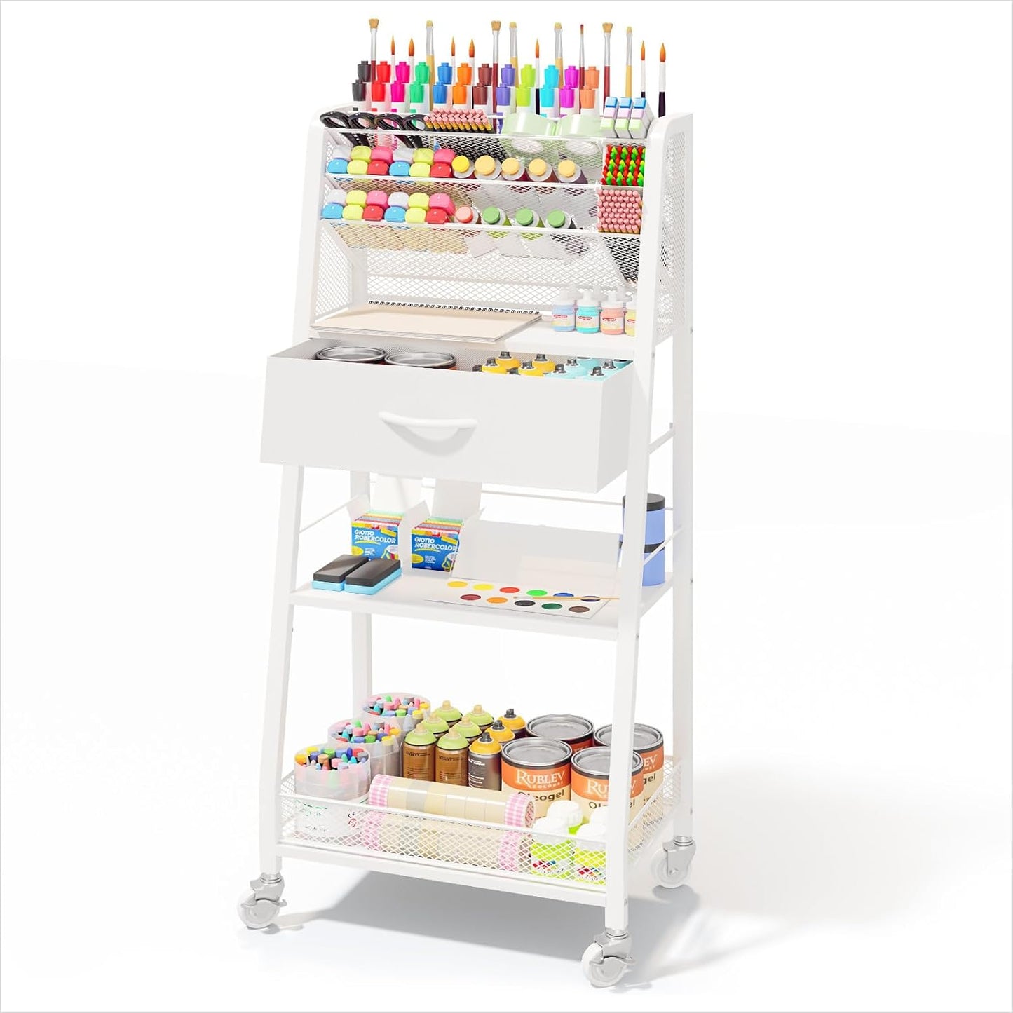 Homsorout 3 Tier Rolling Cart - Metal Utility Cart with Storage Drawer and Wheels, Versatile Art & Craft Organizer for Home, Office, or Studio - Ideal for Storing Brushes, Paints, and Supplies
