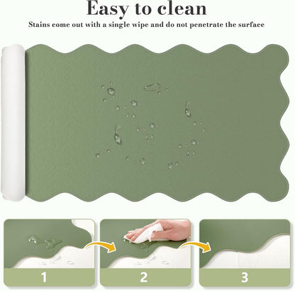iCasso Pink Leather Desk Mat,Extra Large Scalloped Mouse Pad for Desktop,Waterproof PU Nail Table Mat,Cute Keyboard Mats for Women Girl,Non-Slip Desk Cover Mat for Office Home Dorm