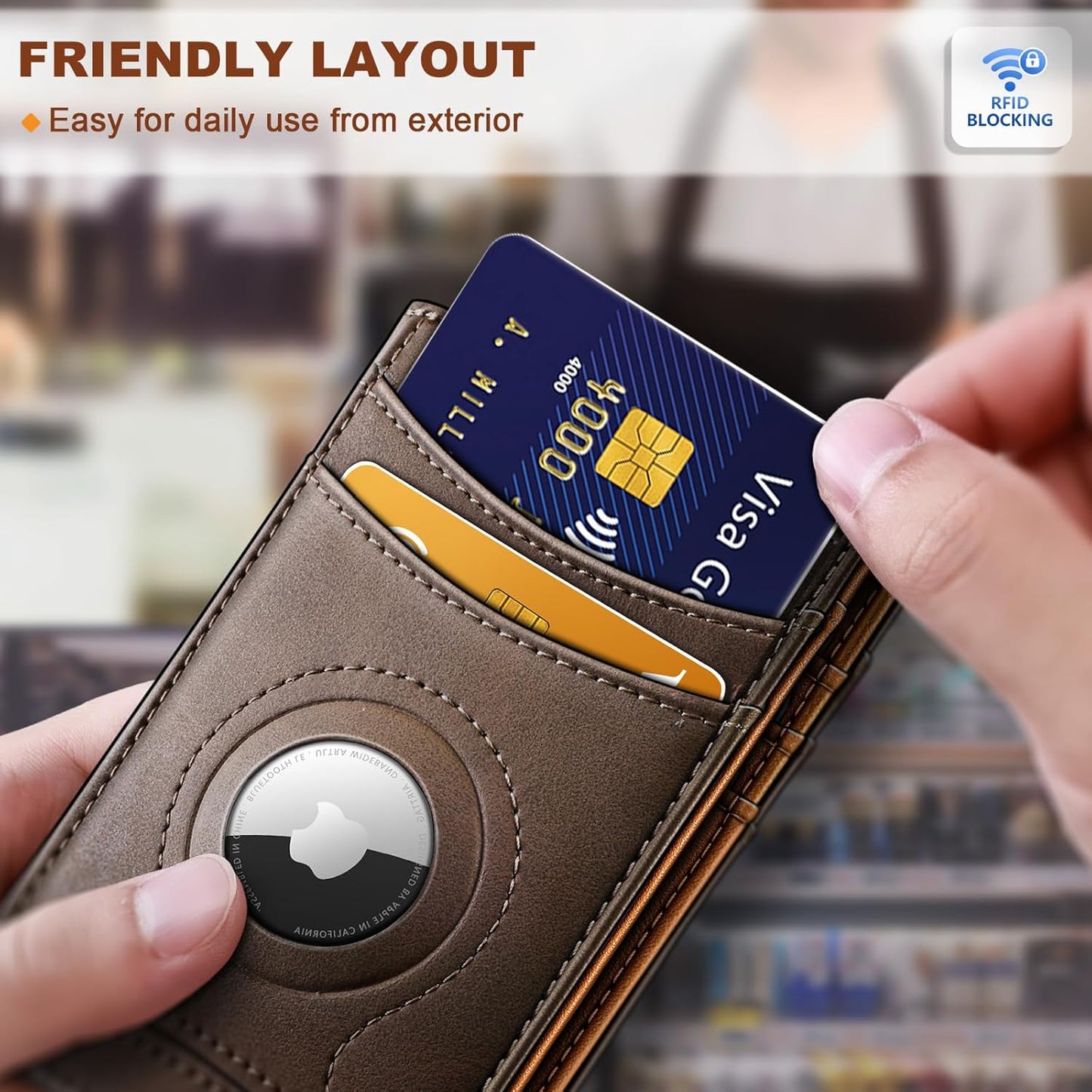 BULLIANT Men Airtag Wallet,Slim Wallet Money Clip Card Holder Magnetic Closure 12 Cards in Front Pocket RFID Blocking