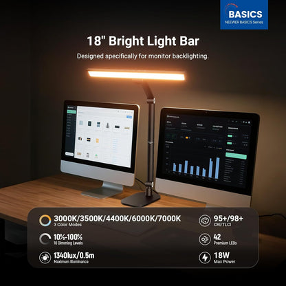 NEEWER Entry Level Version 32" LED Light with Clamp for Desk Home Office Dorm Designer Drafting, 20W Dual Computer Monitor Architect Lamp Bar, Flexible Overhead 2200lux/Remote/5 Modes CRI80+, N21