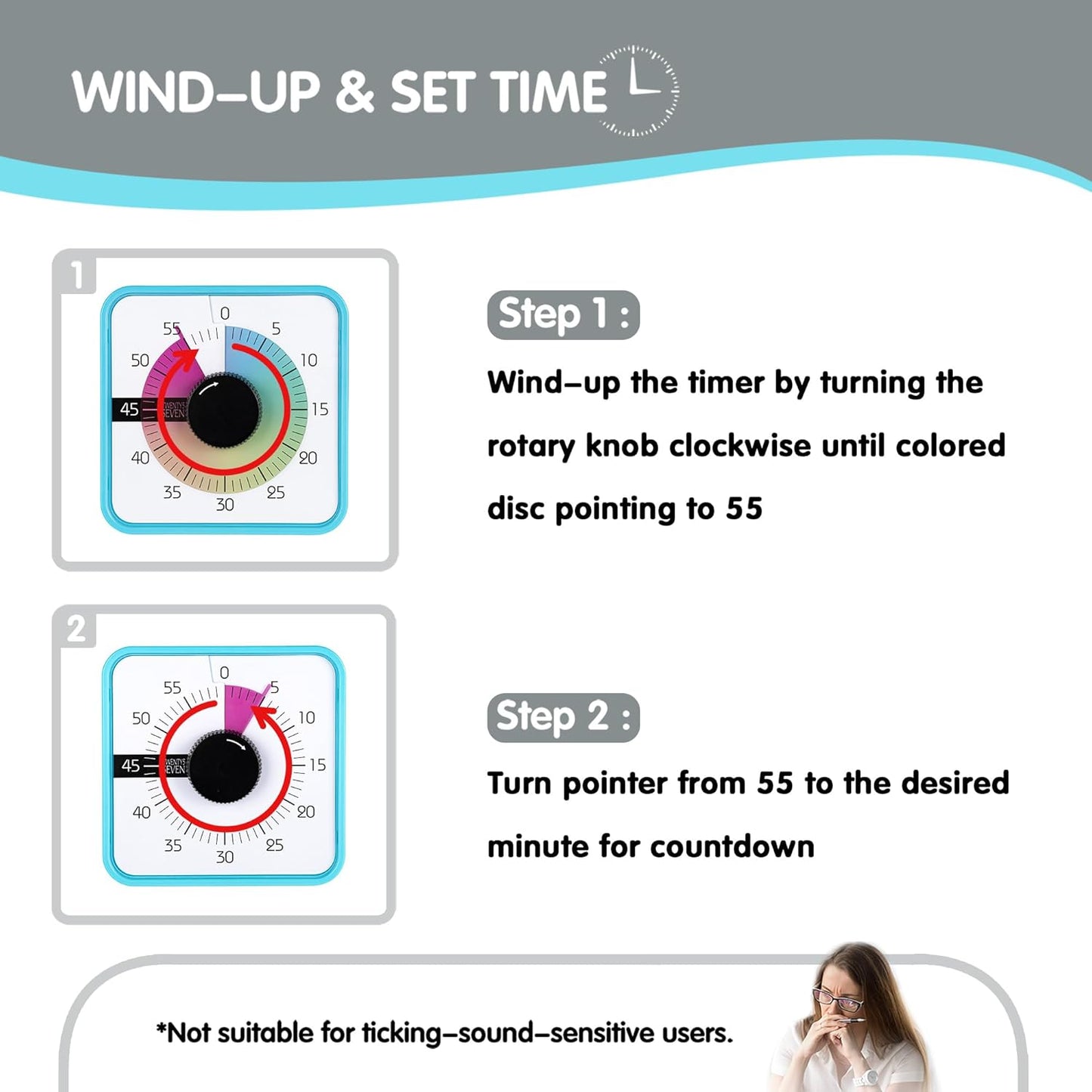 Visual Timer 7.5 inch; 60 Minute 1 Hour Countdown Timer for Kids Classroom Teaching Tool Home Office Meeting, Mechanical Countdown Clock for Exam Time Management Magnetic, Sky Blue with Colorful Disc