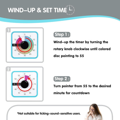 Visual Timer 7.5 inch; 60 Minute 1 Hour Countdown Timer for Kids Classroom Teaching Tool Home Office Meeting, Mechanical Countdown Clock for Exam Time Management Magnetic, Sky Blue with Colorful Disc