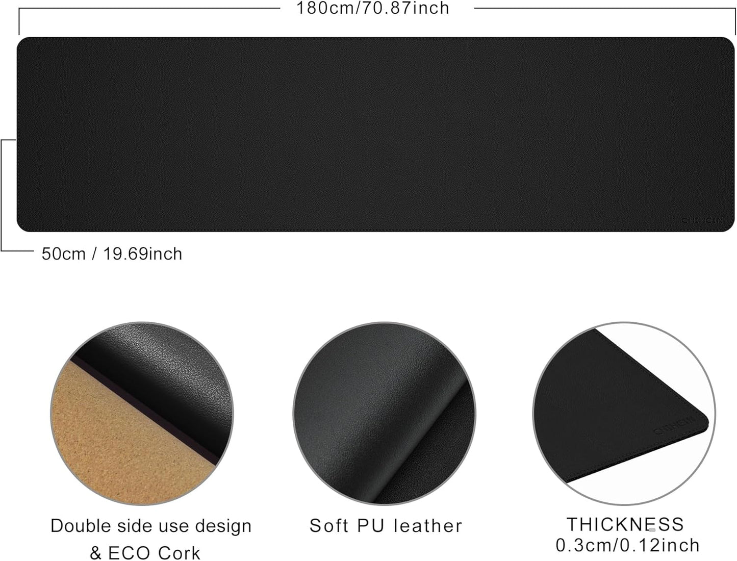 Chihein 2XL 35" x 16" Cork & PU Leather Desk Mat, Dual Sided Desk Pad Protector, Waterproof Writing Blotter for Gaming, Office, Home (Black)