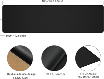 Chihein 2XL 35" x 16" Cork & PU Leather Desk Mat, Dual Sided Desk Pad Protector, Waterproof Writing Blotter for Gaming, Office, Home (Black)