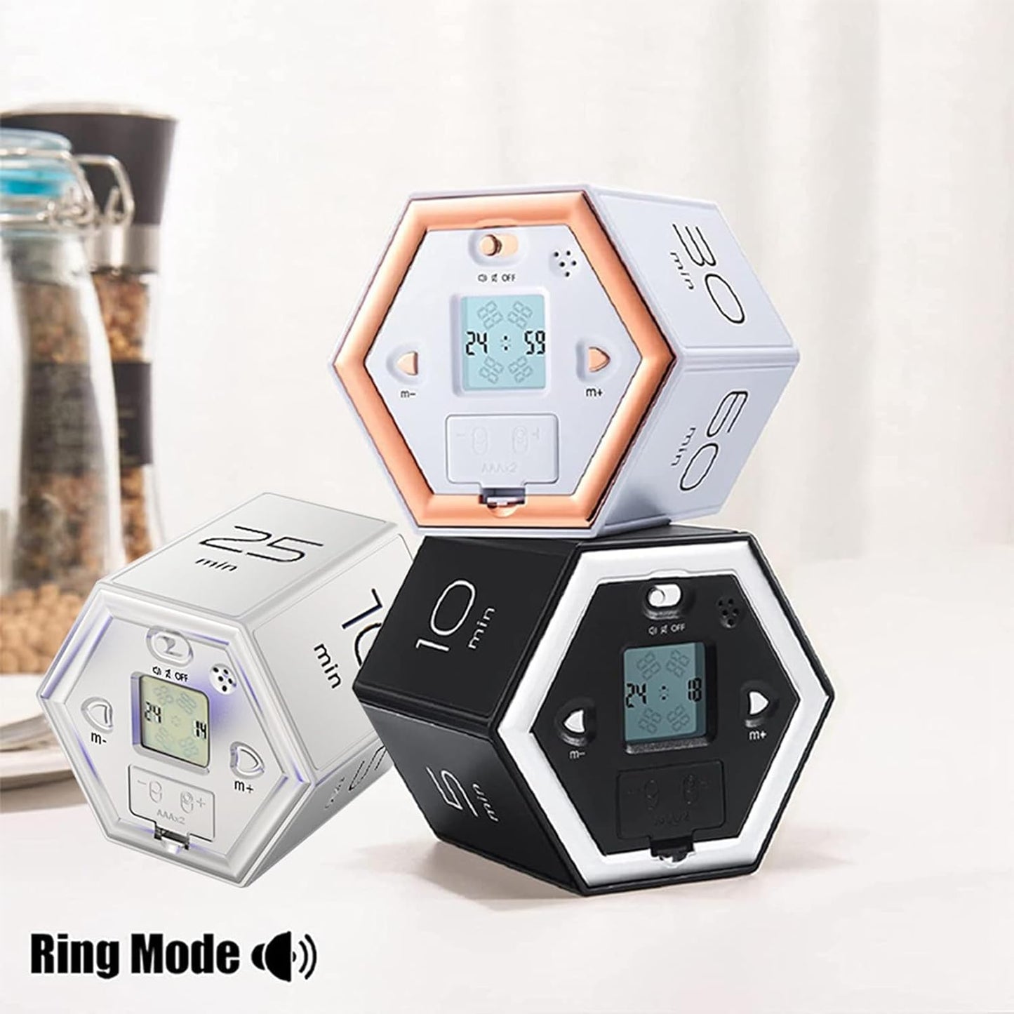 Hexagon Digital Clock Timer, Pomodoro Timer, Productivity Cube, Cubes Timer Kitchen Hexagon Flip Timer for Studying Cooking Exercising Easy to Use Flip (White)