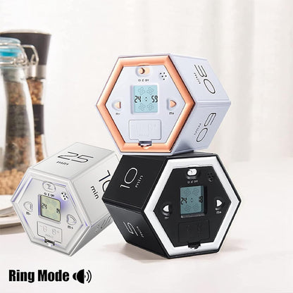 Hexagon Digital Clock Timer, Pomodoro Timer, Productivity Cube, Cubes Timer Kitchen Hexagon Flip Timer for Studying Cooking Exercising Easy to Use Flip (White)