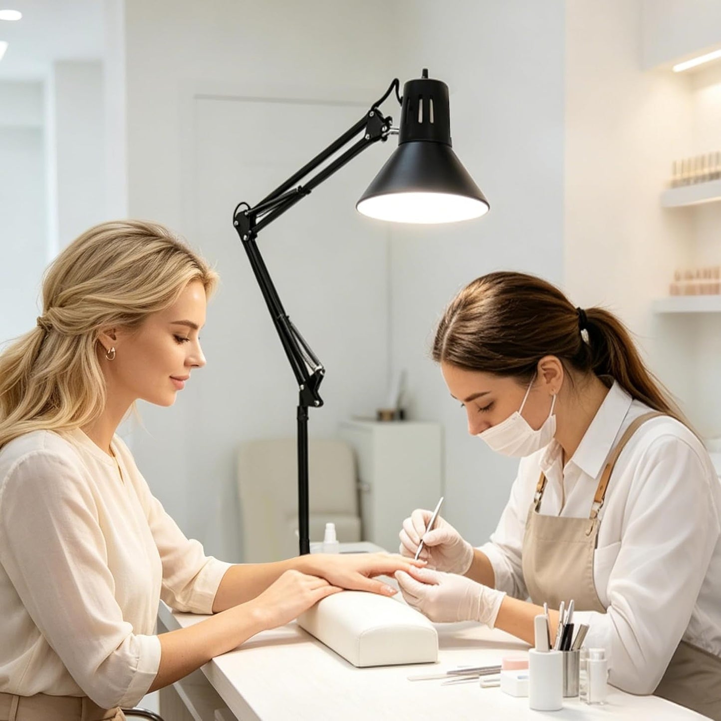 Desk Lamp With Clamp for Home Office, Eye-Caring Clip on Light with Adjustable Extra Tall Metal Swing Arm, High Intensity Clamp Lamp w/LED Bulb, Architect Task Table Lamps for Study, Workbench-B/5000k