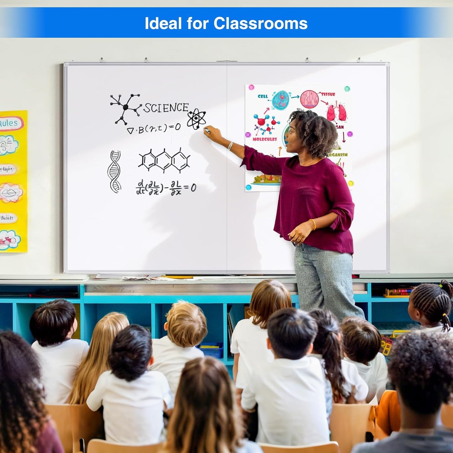 Magnetic White Board Dry Erase Board for Wall，72" x 40" Wall-Mounted Aluminum Frame Marker Board, Foldable Portable Whiteboard with a Long Pen Tray for School, Classroom, Office & Home