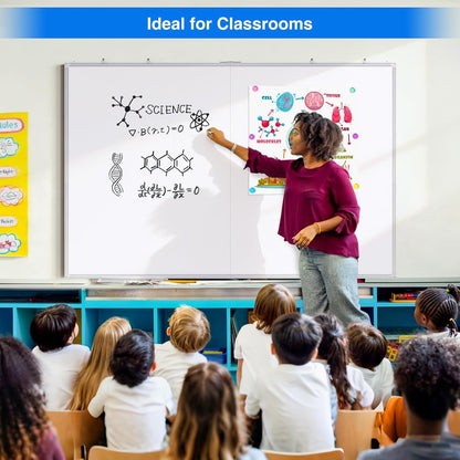 Magnetic White Board Dry Erase Board for Wall，72" x 40" Wall-Mounted Aluminum Frame Marker Board, Foldable Portable Whiteboard with a Long Pen Tray for School, Classroom, Office & Home