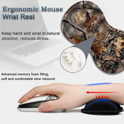 Mouse Wrist Rest and Keyboard Wrist Rest Pad Set, Non-Slip Rubber Base Smooth Surface Ergonomic Gaming Mouse Pad for Easy Typing and Pain Relief, Antique Blue Wood Grain Dog Paw + Coaster