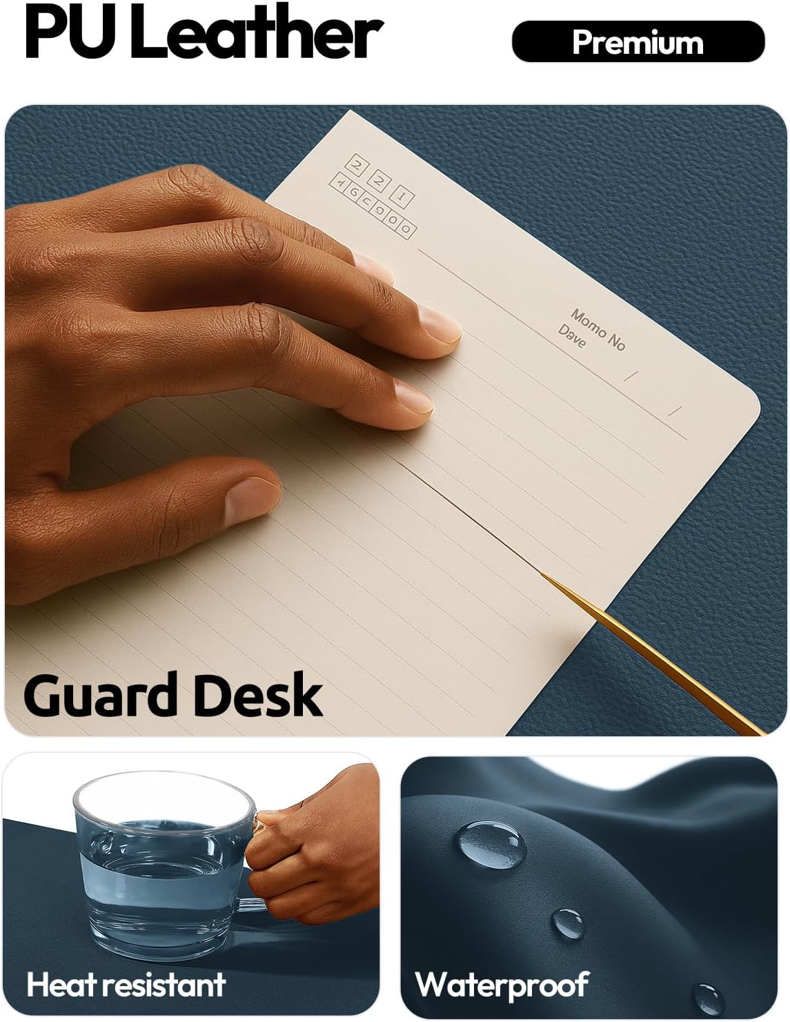 YSAGi Leather Desk Protector, Office Mat, Large Mouse Mat, Non-Slip PU Leather Blotter, Laptop Desk Mat, Waterproof Writing Pad for Office and Home (Black, 31.5" x 15.8") - Colors B