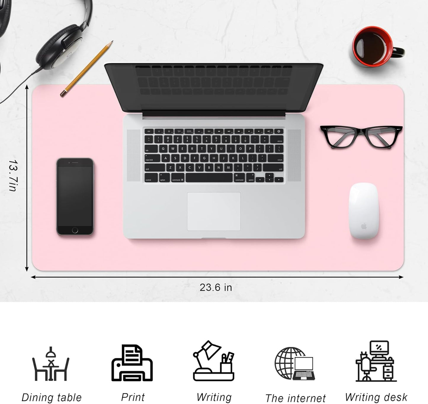 Leather Desk Pad Protector,Non-Slip Desk Pad,on-Slip PU Leather Large Mouse Pad,Easy Clean Desk Protecor Mat,Writing Pad for Office Work/Home/Decor(Black, 23.6" x 13.7")