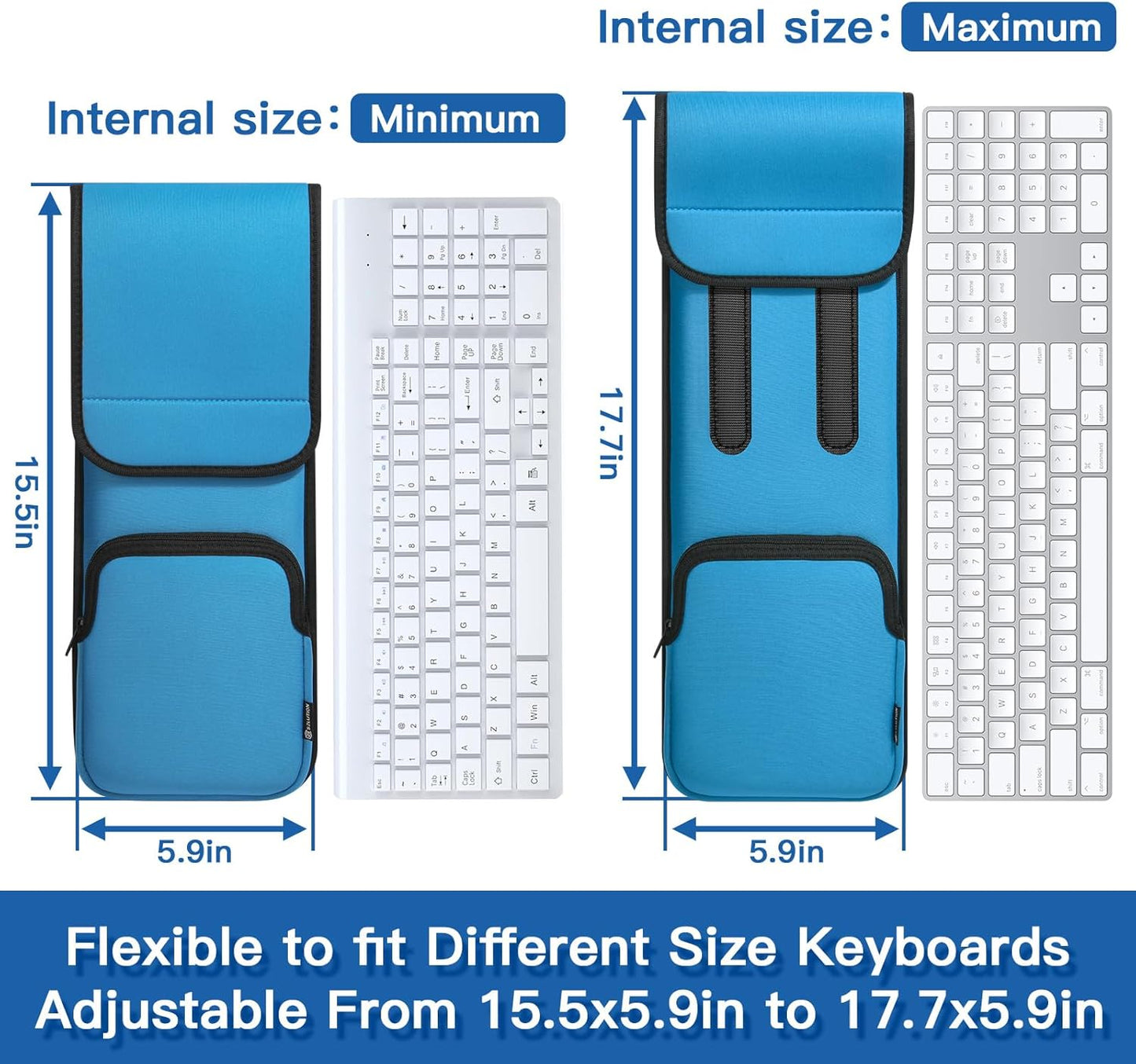 CaZLUTION Slim Neoprene Keyboard Sleeve Case for Wireless Keyboards (Fits 5.5" x 15.5" up to 5.5" x 17.7"), Protective Travel Storage with Mouse Pocket - Black