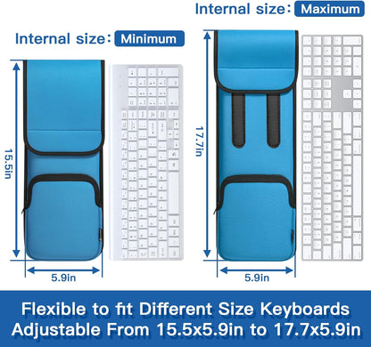 CaZLUTION Slim Neoprene Keyboard Sleeve Case for Wireless Keyboards (Fits 5.5" x 15.5" up to 5.5" x 17.7"), Protective Travel Storage with Mouse Pocket - Black
