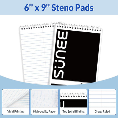 SUNEE 2 Pack Steno Pads 6x9, Gregg Rule, 60 Sheets, Spiral Notebook 6x9, White Paper, Take Notes with Top Spiral Notebook, for School, University, College, Work, Office, Yellow