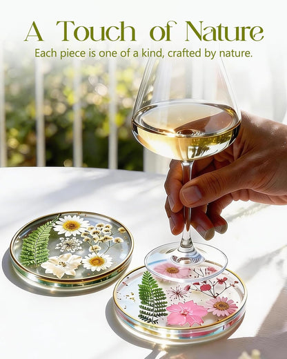 Oqplog Resin Drink Coaster for Desk Coffee Table-White Cute Dried Flowers Cup Coaster for Work Office Home Outdoor Decor Gifts for Girls Women,1 Pcs