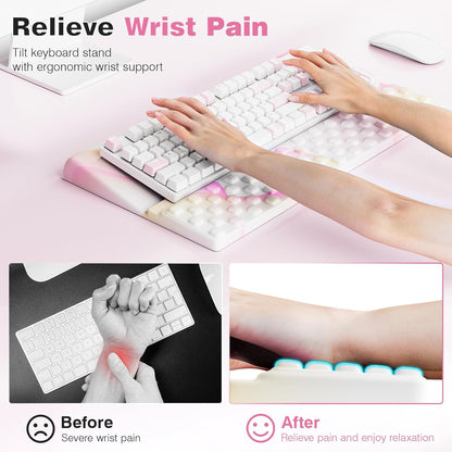 Ospelelf Tilt Keyboard Stand with Wrist Rest, Comfy Ergonomic Keyboard Riser Holder for Office Home