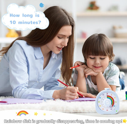 Visual Timer for Kids and Adults 60 Min/12 Hour Rechargeable Countdown Timer with Magnetic Sticker and Mute Function Kids Pomodoro Timers for Classroom Office Kitchen Silent Operation & Rainbow Disk