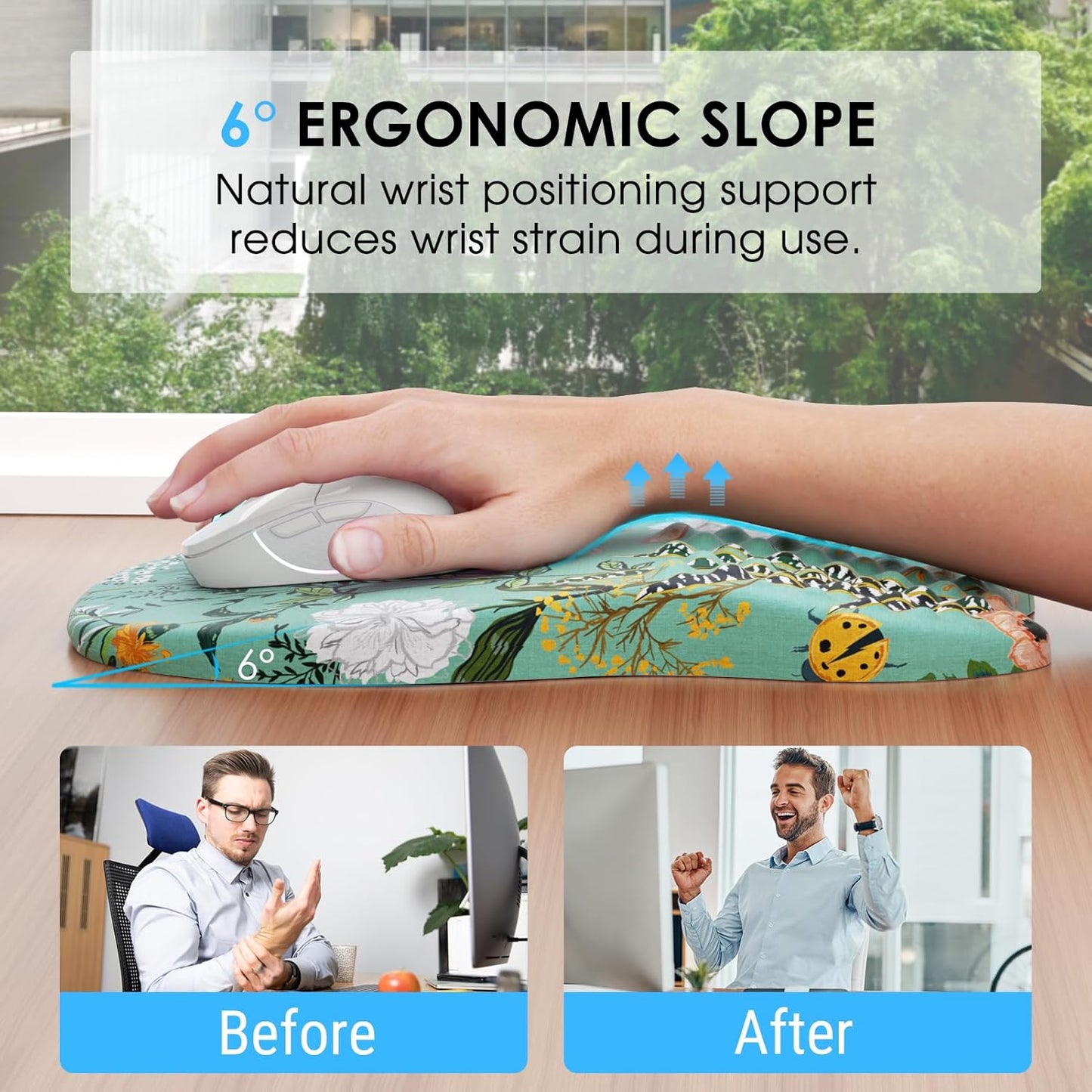 MROCO Ergonomic Mouse Pad with Wrist Support, Memory Foam Wrist Rest Mouse Pad, Non-Slip Base, Smooth Surface for Office & Home, Black
