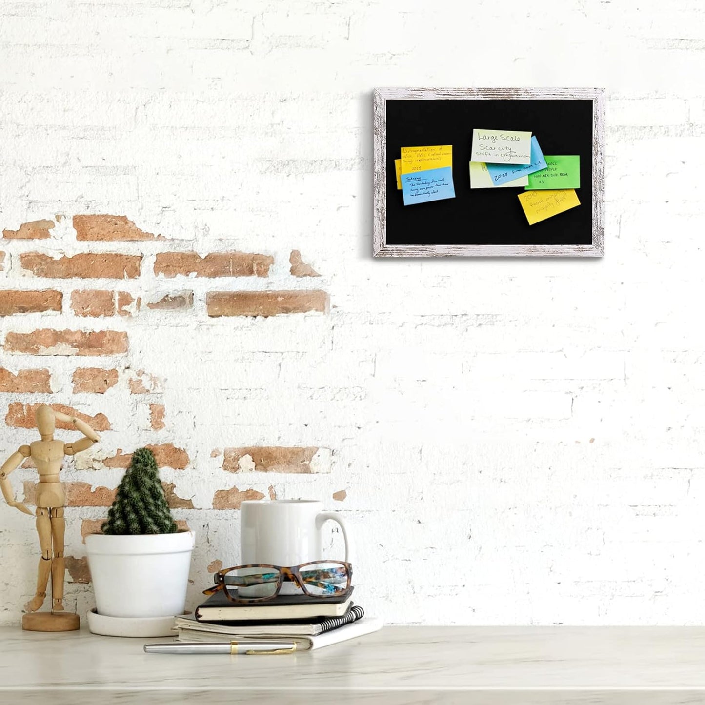 Cork Board Bulletin Board, 11.8x8.6 inches Mini Decorative Hanging Framed Cork Boards for Walls, Pin Board Vision Board for School Home Office, Bulletin Board with Wooden Frame(2230,WH,1p)