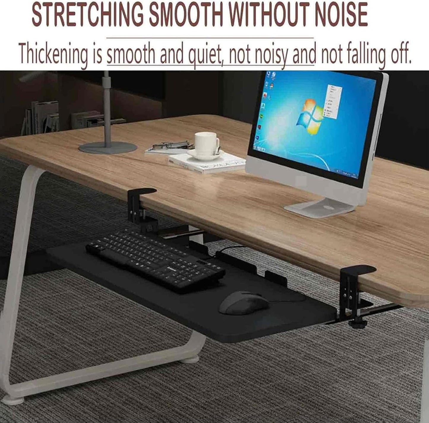 Under Desk Tray No Drill, Slide Out Keyboard Tray Under Desk, Keyboard Slide ut Tray, Clip on Keyboard Tray Under Desk, No Need to Punch Holes, Mouse Tray(Black,52 * 25cm)