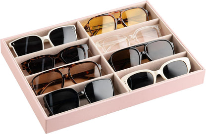 Frebeauty Sunglass Organizer,PU Leather Glasses Organizer,8-Slot Sunglasses Tray,Men's/Women's Sunglasses Box,Sunglass Case,13.3 x 9.6 x 1.5 Inches,Eyeglass/Eyewear Display Tray(Grey)