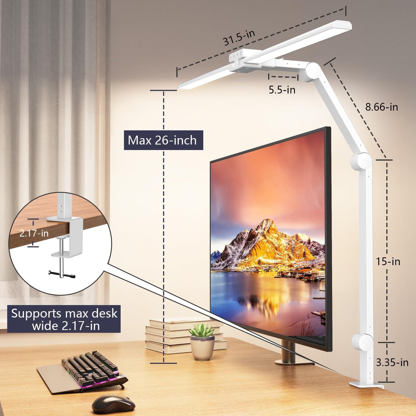 KableRika Desk Lamp Double Light: Bright Led Desk Lights for Home Office - Eye Care Reading Table Lamps with Base - Dimmable Desktop Lighting for Computer Monitor Study Drafting