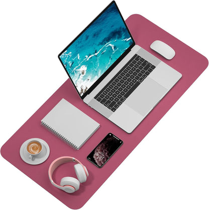 Hsurbtra Desk Pad, 23.6" x 13.8" PU Leather Desk Mat, M Extended Mouse Pad, Waterproof Desktop Blotter Protector, Non-Slip Ultra Thin Small Laptop Keyboard Writing Mat for Office Home, Pink