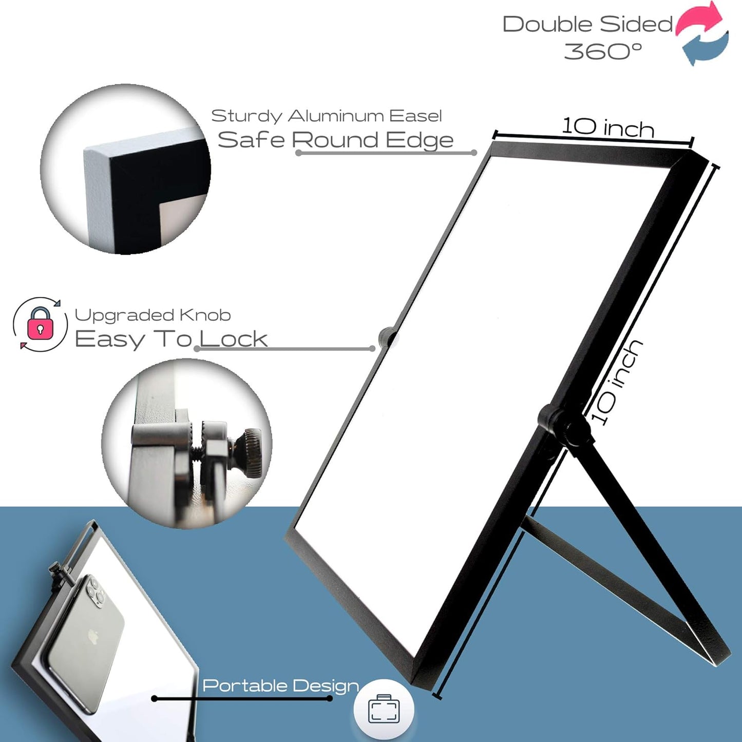 Dry Erase White Board for Desktop & Wall 12"x16" with 2 Magnetic Removable Planners - Weekly & Monthly to Do List Board with Stand, 6 Markers Eraser & Wall Hangers - Portable Double Sided Magnetic