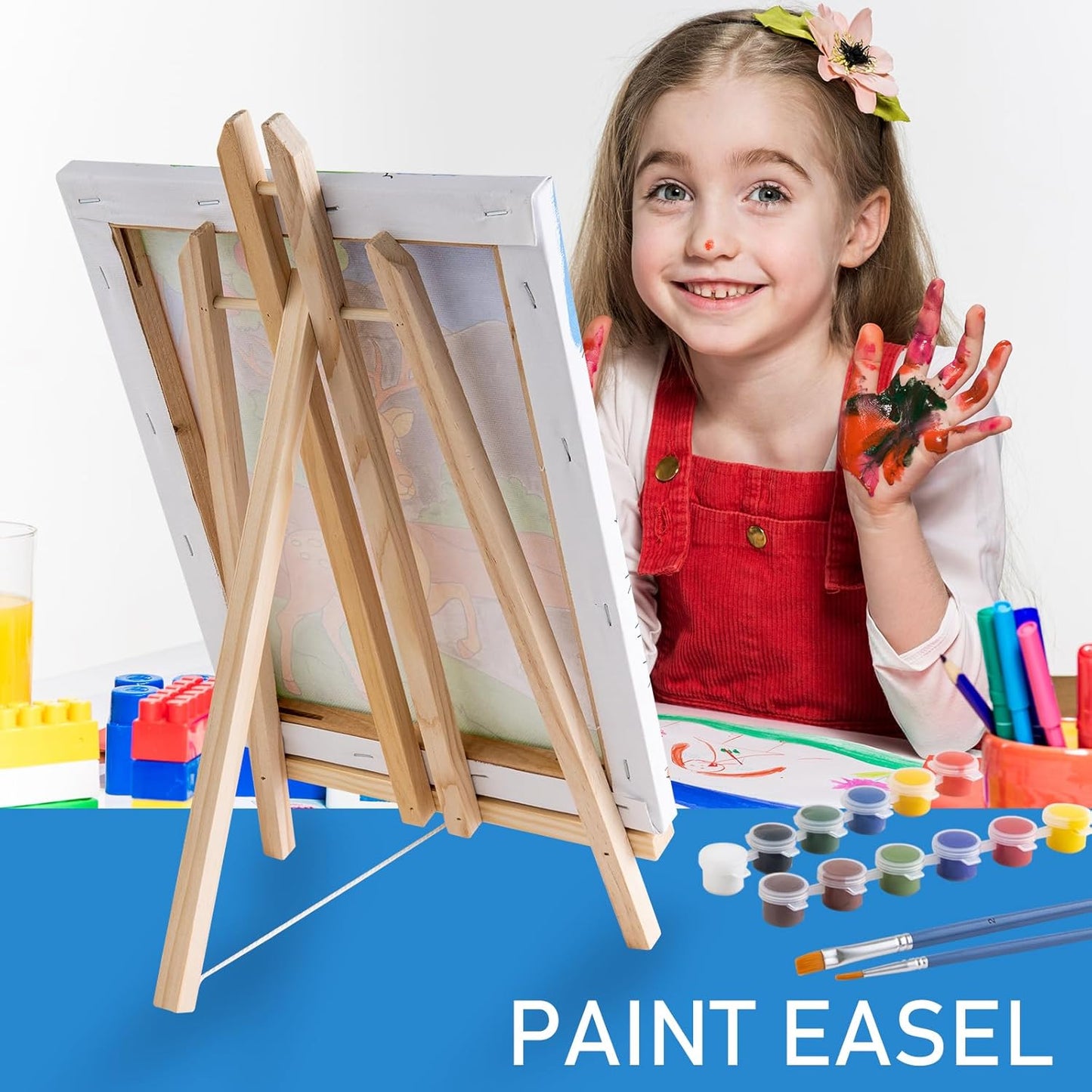 Falling in Art 16 Inch Wood Easel Stand, Tabletop Display Stand A-Frame Artist Easel for Painting Canvas, Portable Photo, Picture and Sign Holder (4 Pack)
