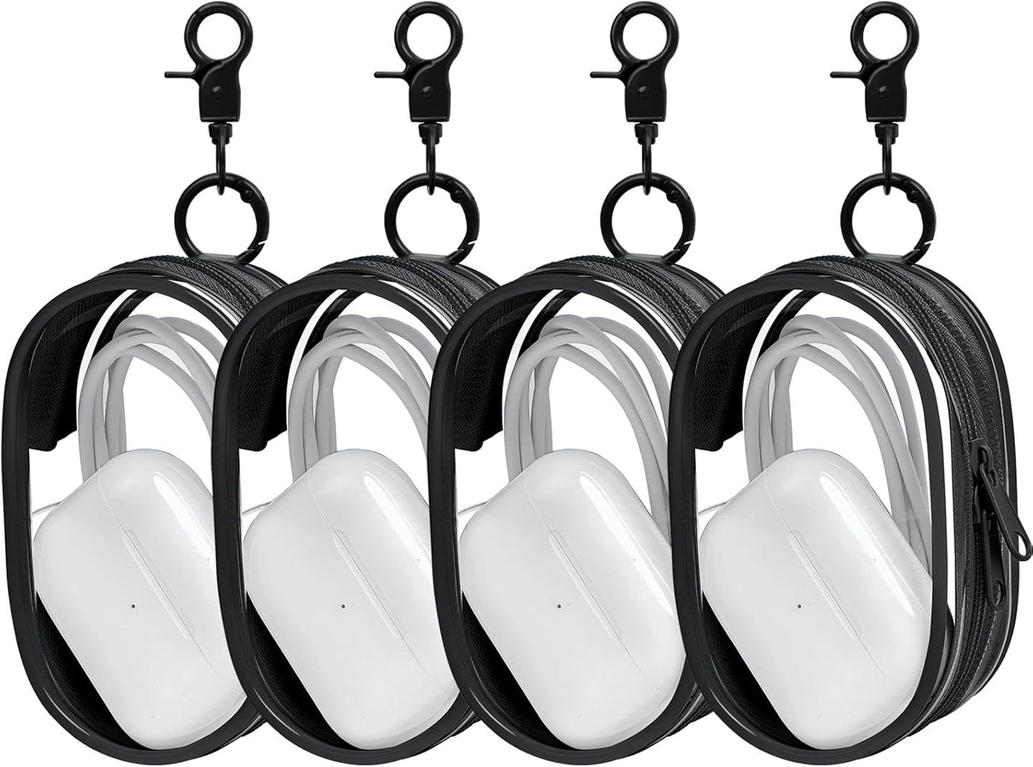 Linsaner 1|2|4 Pack Available Storage Bag for Organizing Data Cables, Earphone, Chargers, Keys, Change, Blind Box Doll Transparent Display Bag, Tech Pouch (Black, 1 Pack)