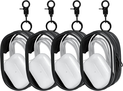 Linsaner 1|2|4 Pack Available Storage Bag for Organizing Data Cables, Earphone, Chargers, Keys, Change, Blind Box Doll Transparent Display Bag, Tech Pouch (Black, 1 Pack)