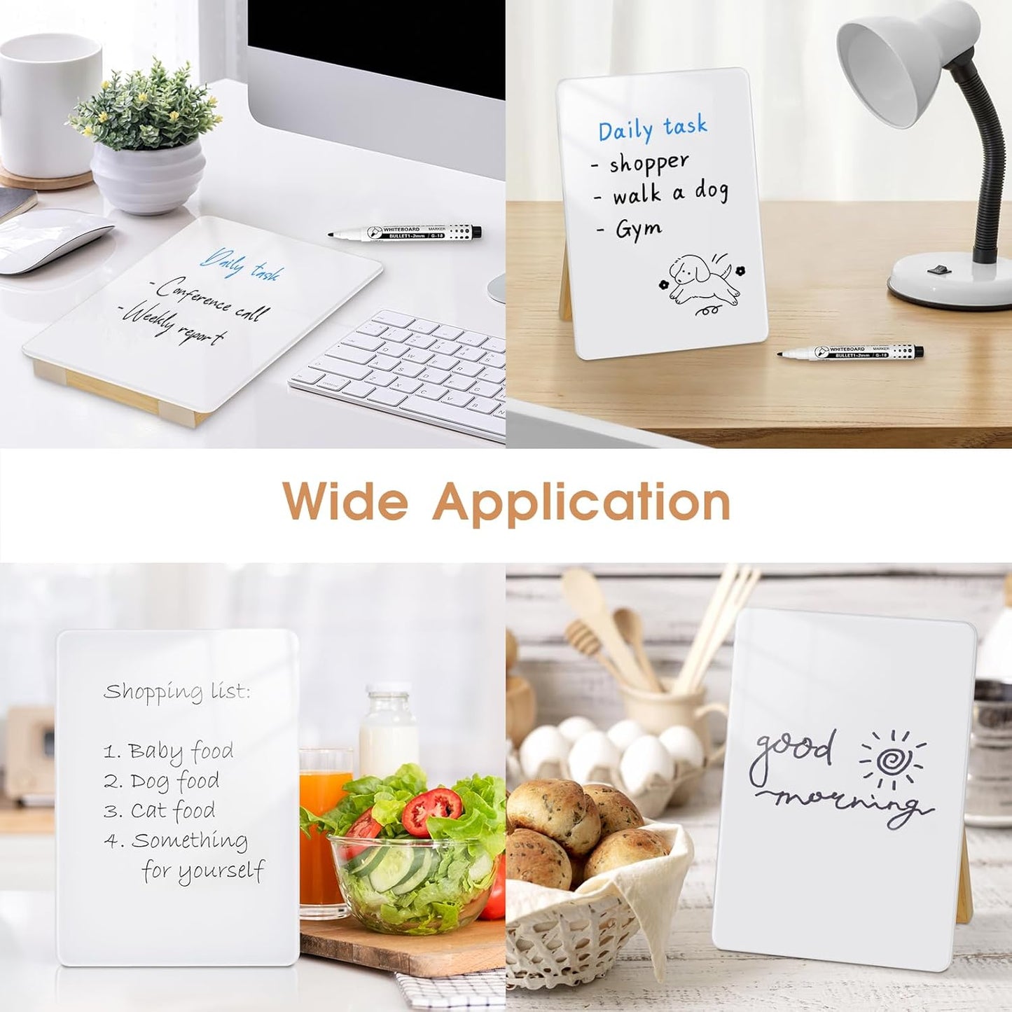 Desktop Glass Dry Erase Board, Small Glass Whiteboard with Adjustable Wood Stand - Reusable Desk Notepad 11" x 8.2" for Home Office