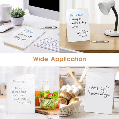 Desktop Glass Dry Erase Board, Small Glass Whiteboard with Adjustable Wood Stand - Reusable Desk Notepad 11" x 8.2" for Home Office