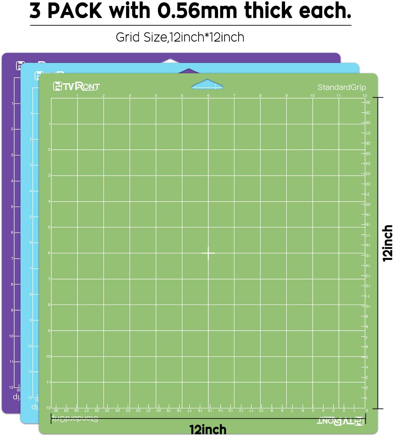 HTVRONT Standard Grip Cutting Mat, 6 Pack Cutting Mat 12x12 Compatible with Cricut Maker 3/Maker 4/Maker/Explore 3/4/5/Air 2/One, Standard Adhesive Sticky Quilting Cutting Mats Replacement Accessories
