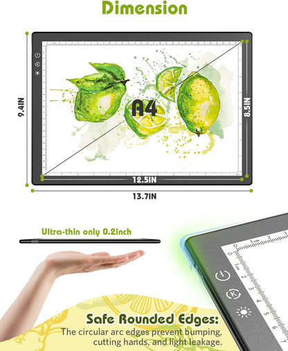 A3 Light Board for Diamond Painting, Rechargeable Battery Light Pad, Magnetic Tracing Light Box, Ultra-Thin Copy Board with 3 Colors& 6 Levels Adjustable Brightness for Drawing, Sketching, Animation