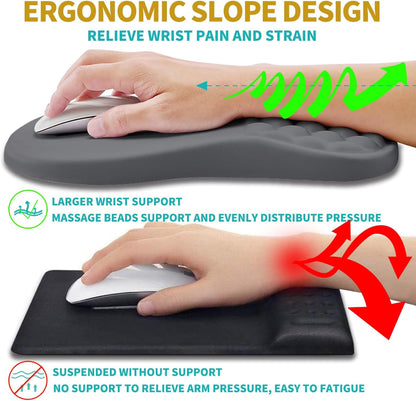 Hokafenle 2 in 1 Ergonomic Mouse Pad Wrist Support & Wrist Rest for Computer Keyboard Set, with Relieve Carpal Tunnel Pain Massage Bulge and Full Memory Gel Design (2In1 Set, Black)