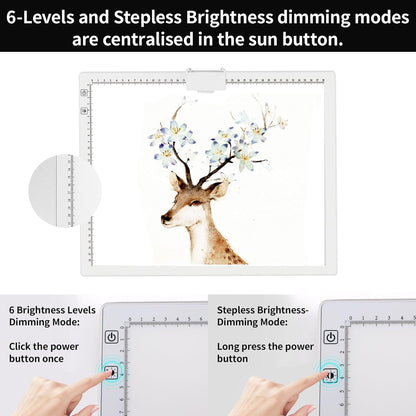 A4 Wireless LED Light Pad with Carry Bag, Innovative Stand and Top Clip, TOHETO Rechargeable Light Box Stepless Dimmable and 6 Levels Brightness Cordless Light Board for Tracing Weeding Vinyl (Black)