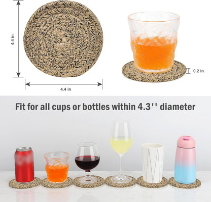 ABenkle 8 Pcs Drink Coasters with Holder, Cotton Woven Absorbent Coasters for Drinks, Minimalist Home Decor Coaster Set for Wooden Tabletop Protection Table, 4.3 inches Mixed Brown